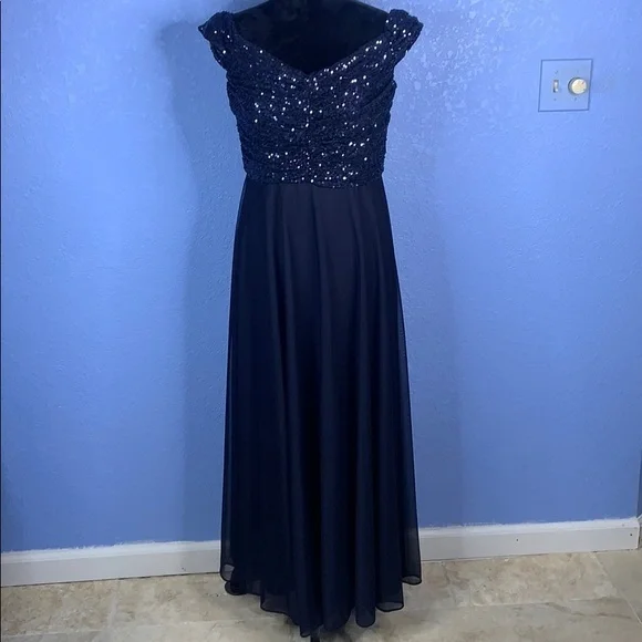 Jackie Jon | Dresses | Jackie Jon Navy Blue Sequined Lined Gown Sz |  Poshmark